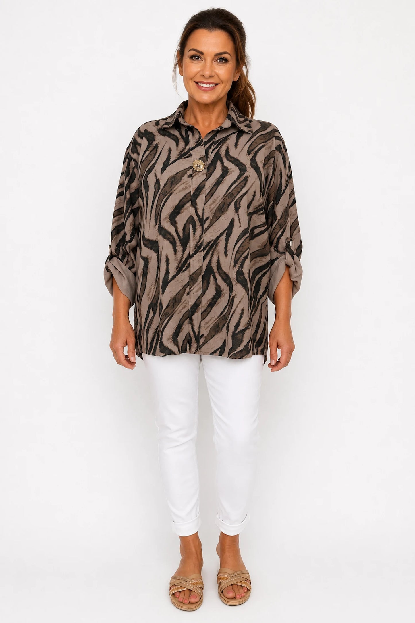 Button Detail Francesca Shirt - Mocha