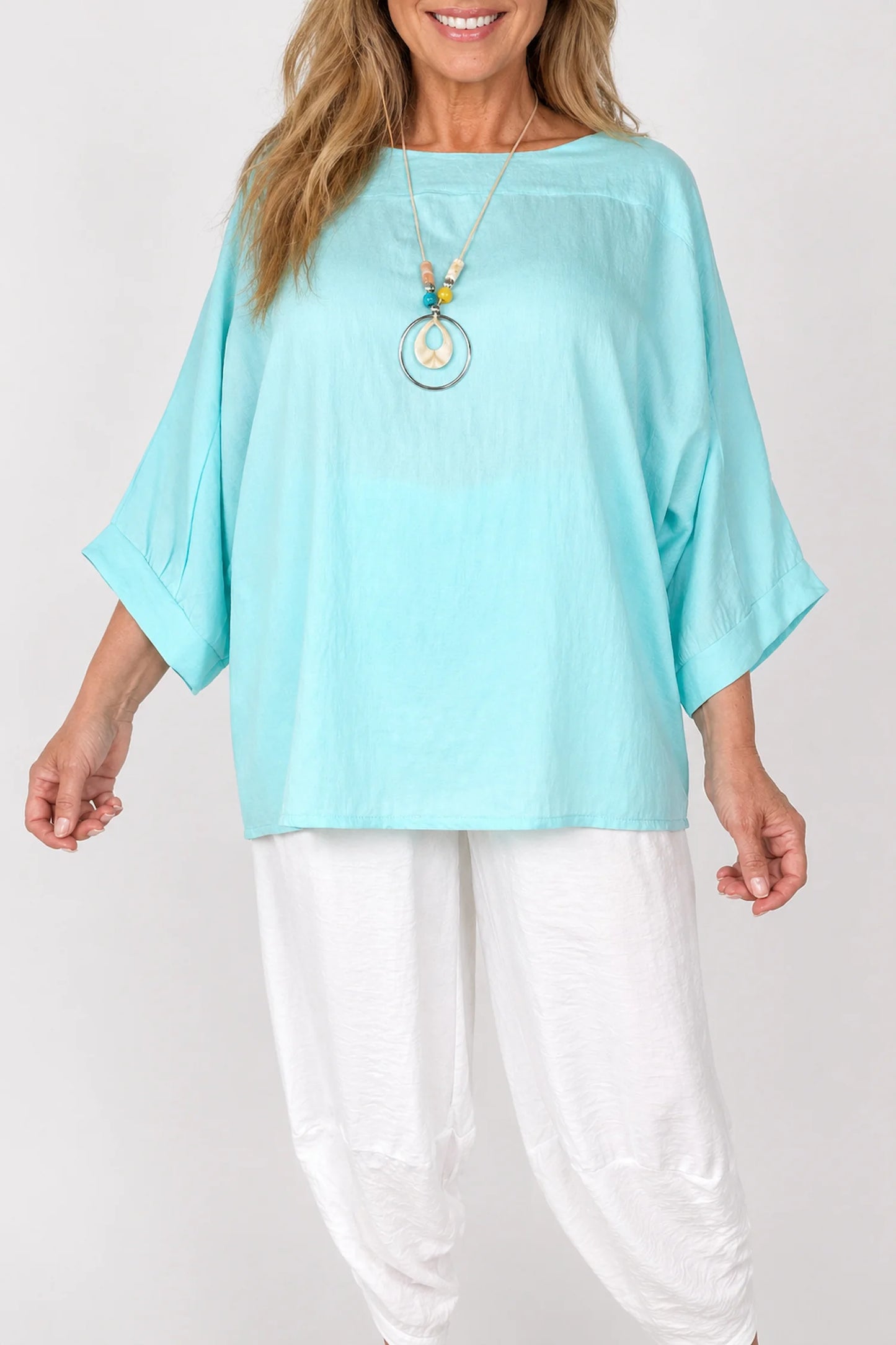 Relaxed Oversized Summer Flow Necklace Top - Fresh Mint