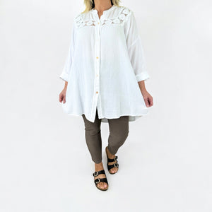 Oversized Bubble Cotton Positano Shirt - White