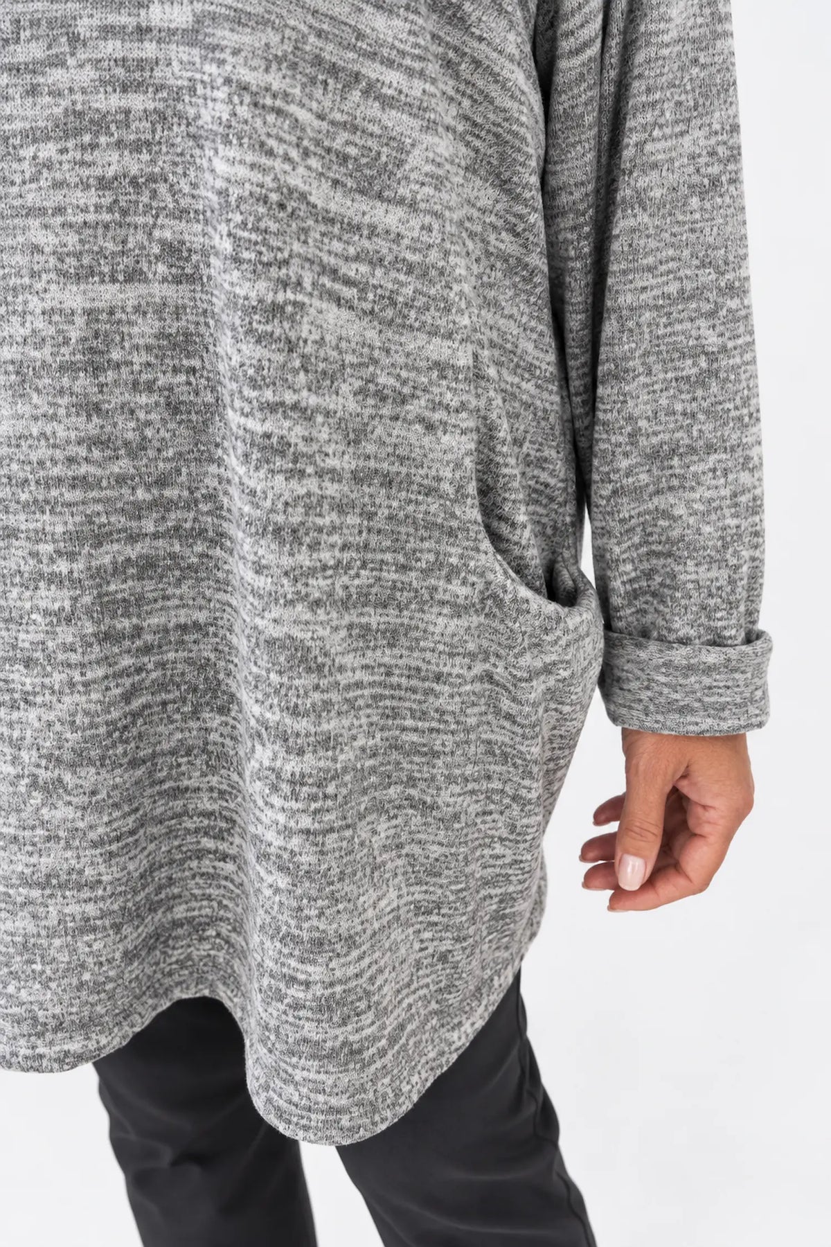 Arabella Tunic Double Pocket Necklace Top - Fleck Grey
