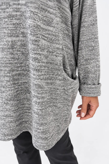 Arabella Tunic Double Pocket Necklace Top - Fleck Grey