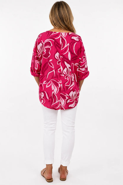 Pure Cotton Pesali Necklace Top - Cherry Red
