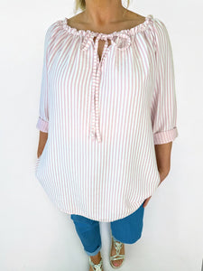 Tied Detail Stripe Valencia Top - Baby Pink