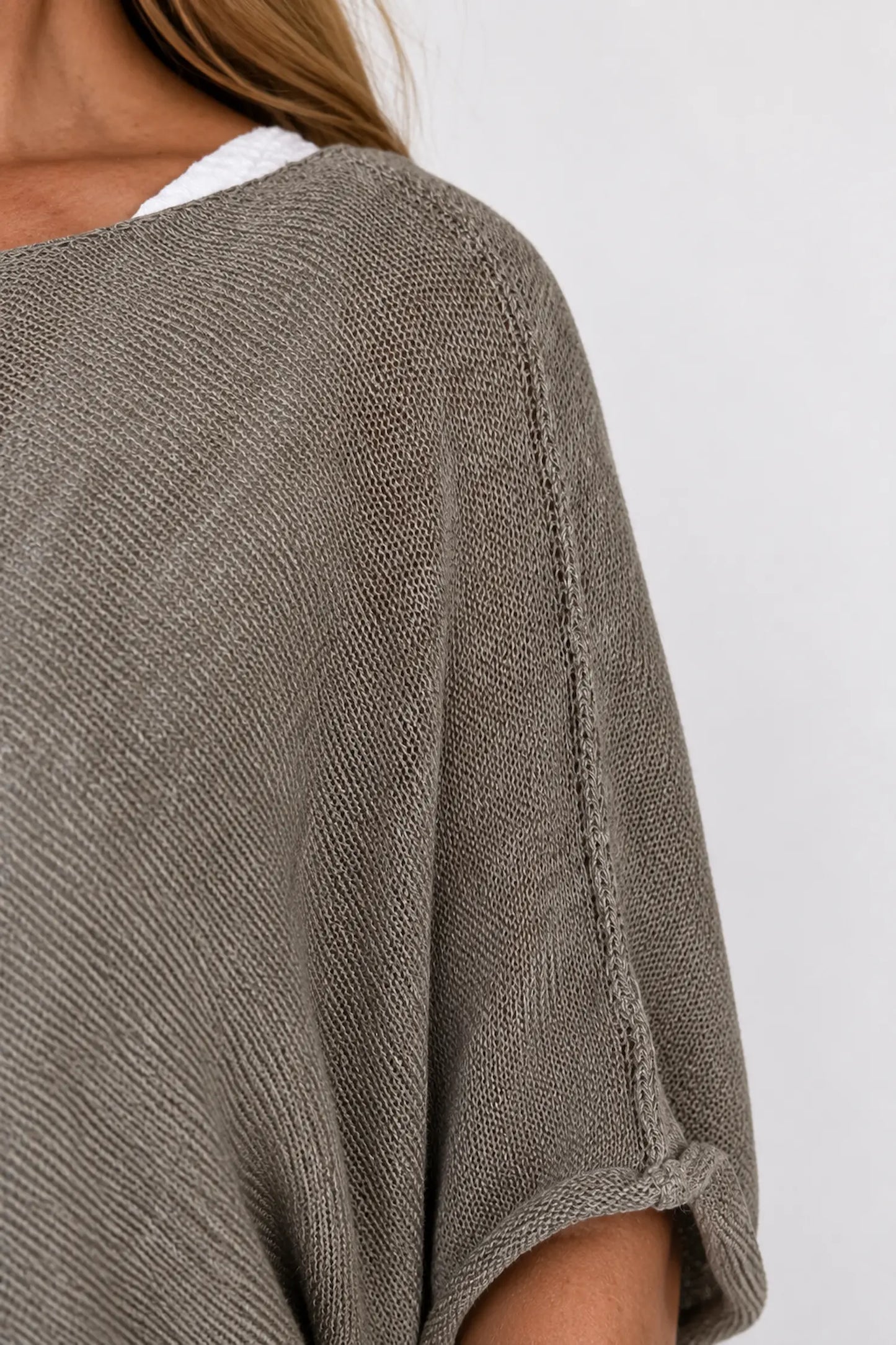 Cotton Seam Sleave Knit Batwing Jude Top - Mocha