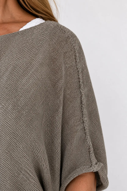 Cotton Seam Sleave Knit Batwing Jude Top - Mocha