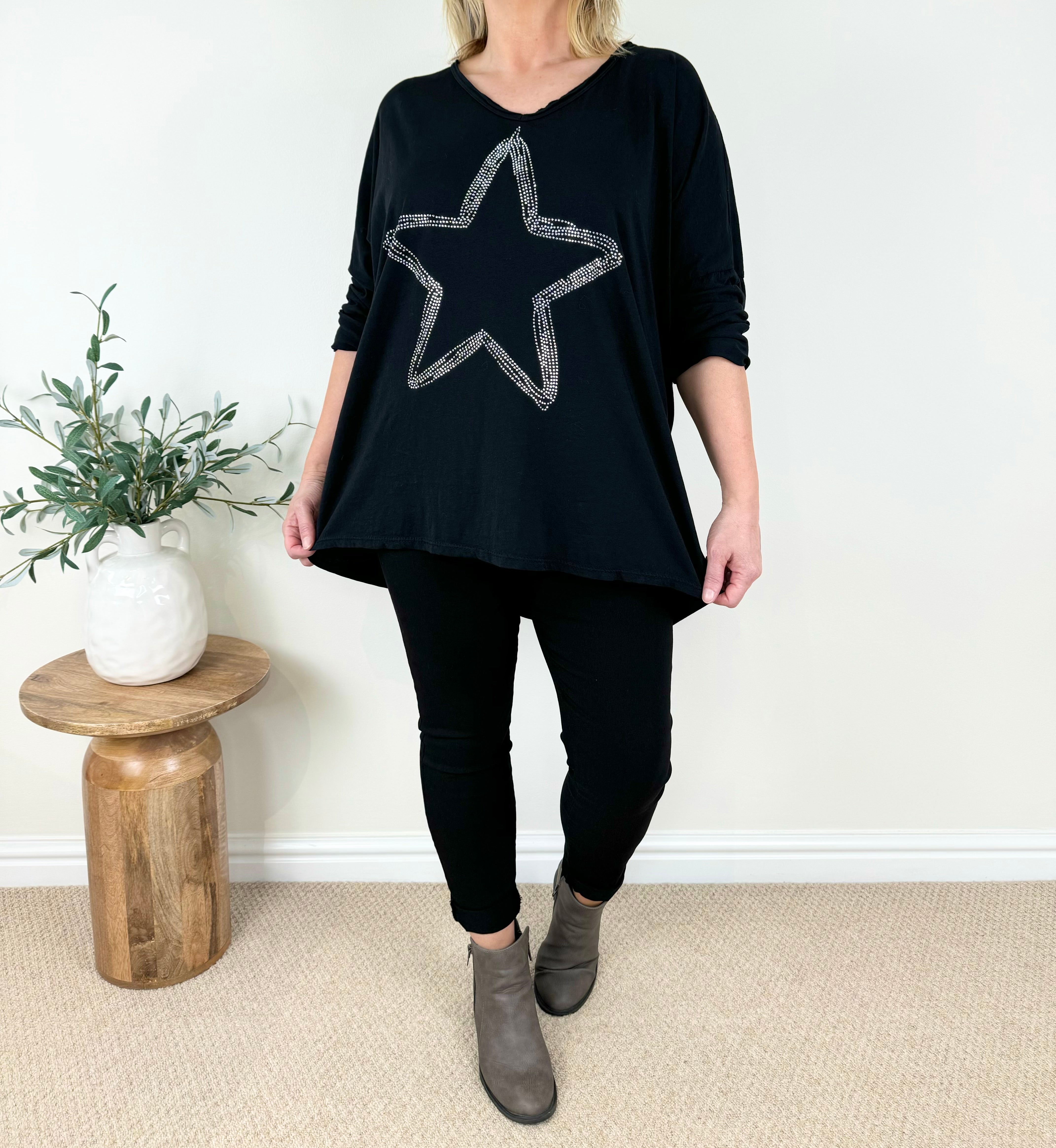 Diamanté Star Cotton Long Sleeve Top SS24