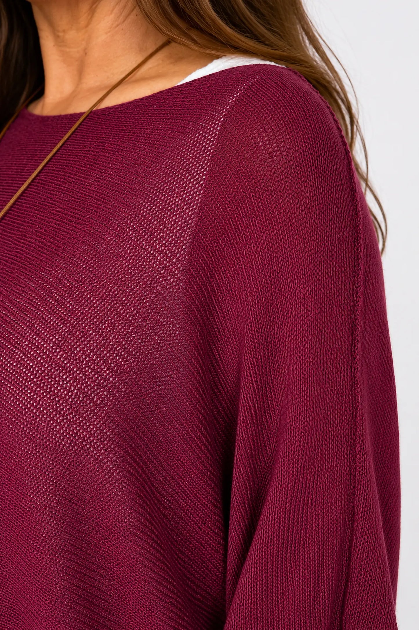 Cotton Seam Sleave Knit Batwing Jude Top - Wine