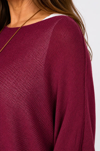 Cotton Seam Sleave Knit Batwing Jude Top - Wine