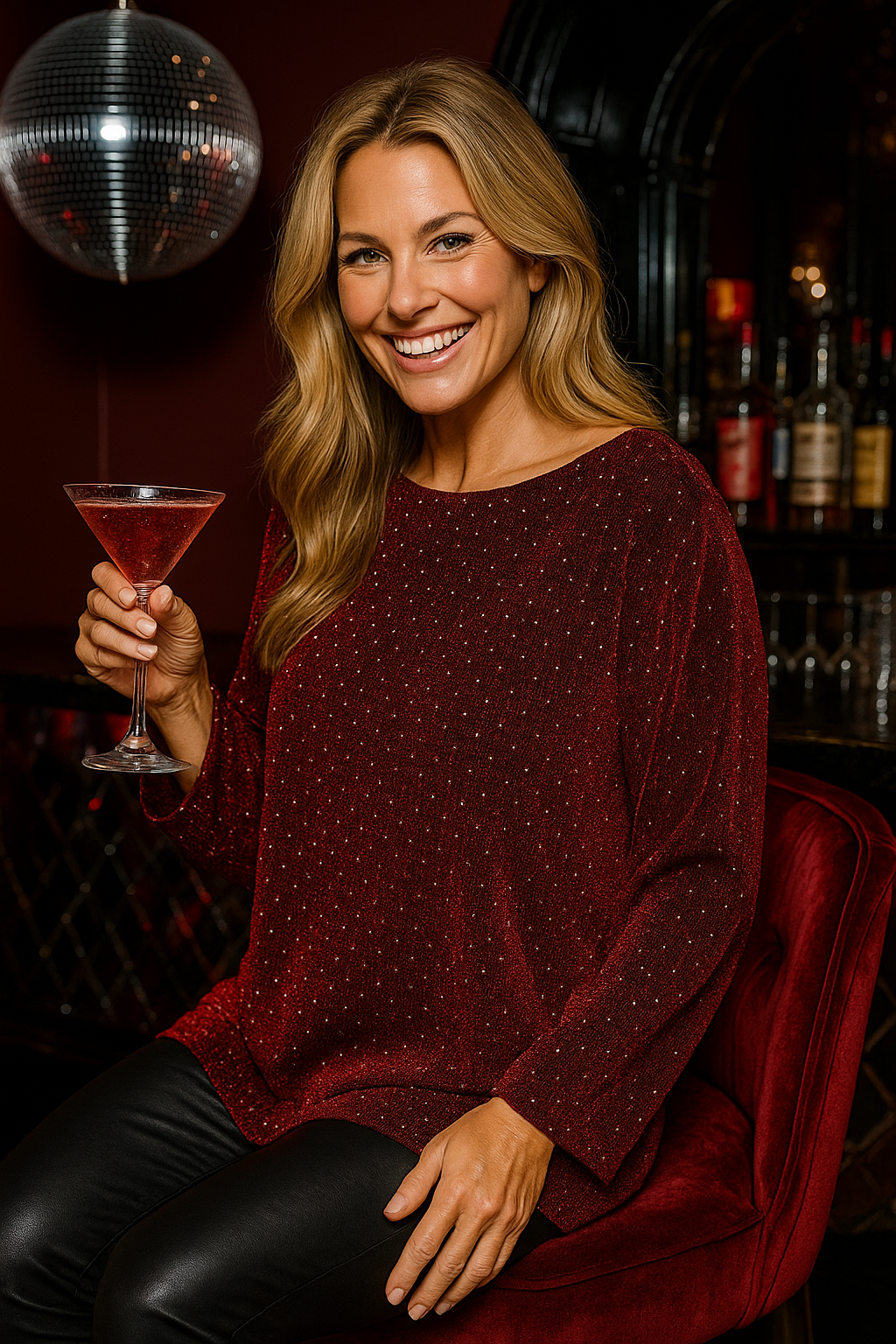 Diamanté Detail Shimmer Veronica Top - Wine