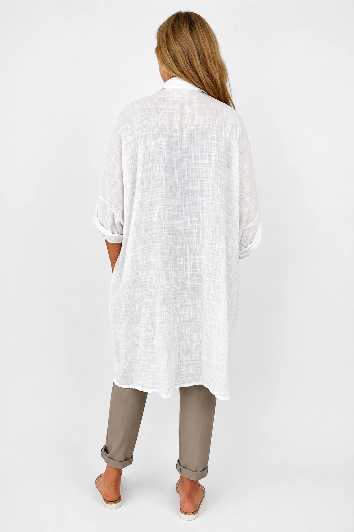 Pure Cotton Button Sleeve Cressida Button Shirt - White