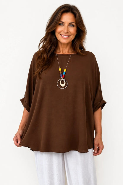 Lightweight Flow Telisa Necklace Top - Chocolate