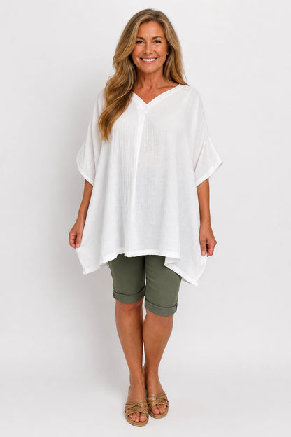 Lightweight Flow Lightly Textured Margot Top - White