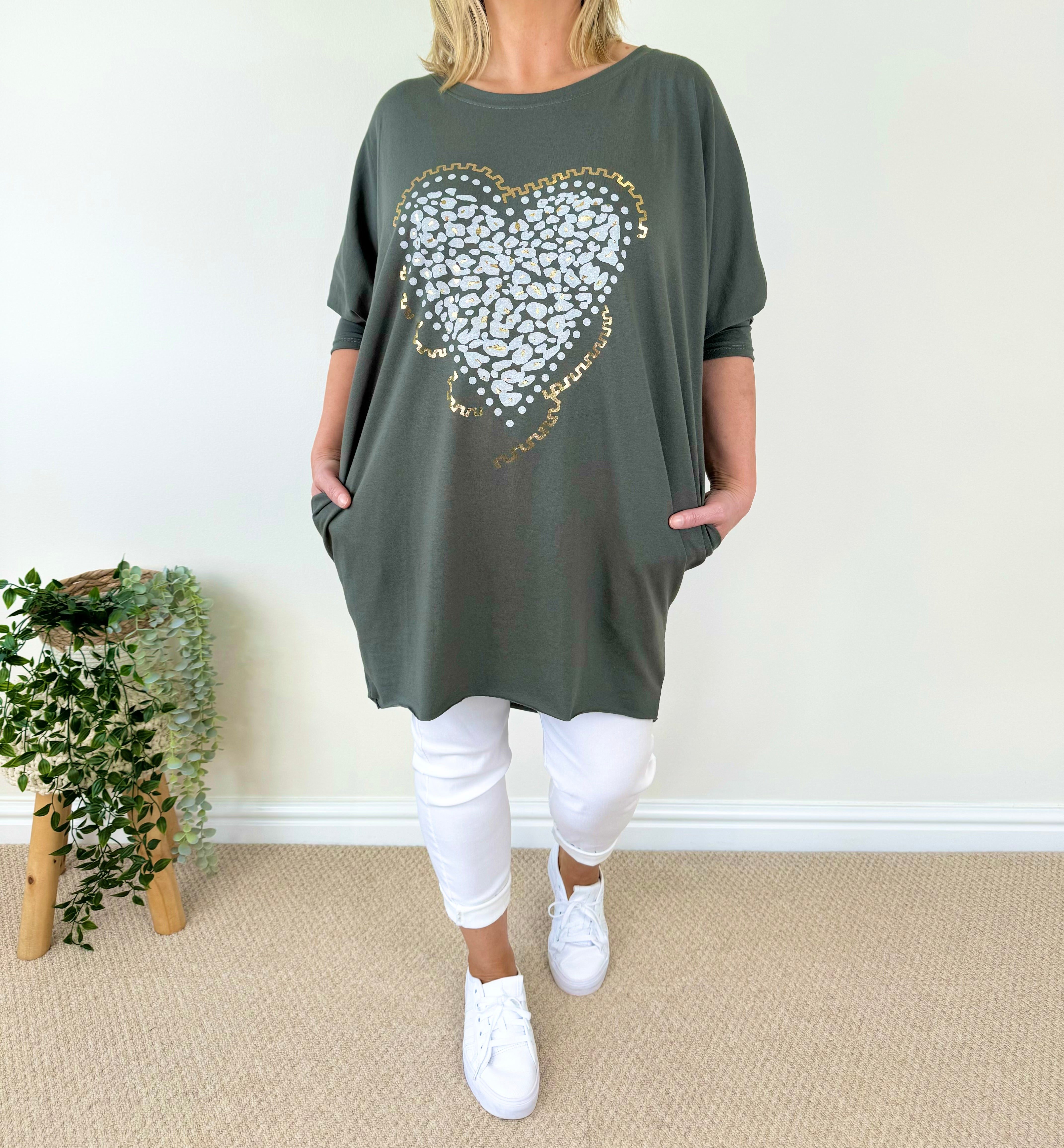 Cotton Long Line Leopard Heart Top SS24