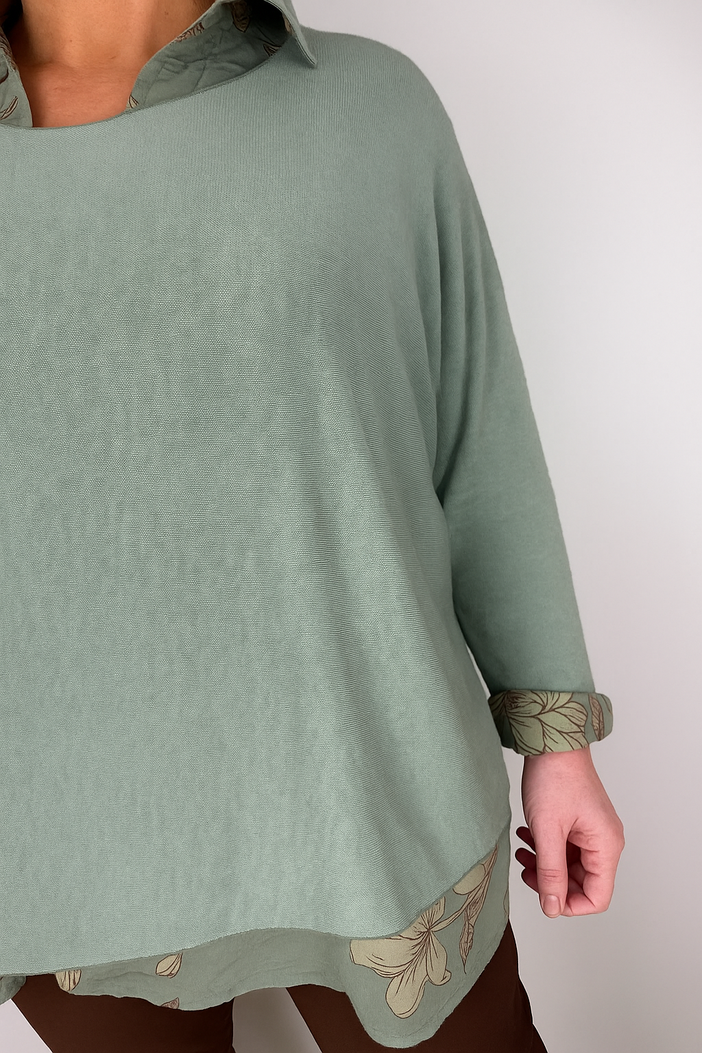 Pure Cotton Alexandra Two In One Scarf Top - Khaki