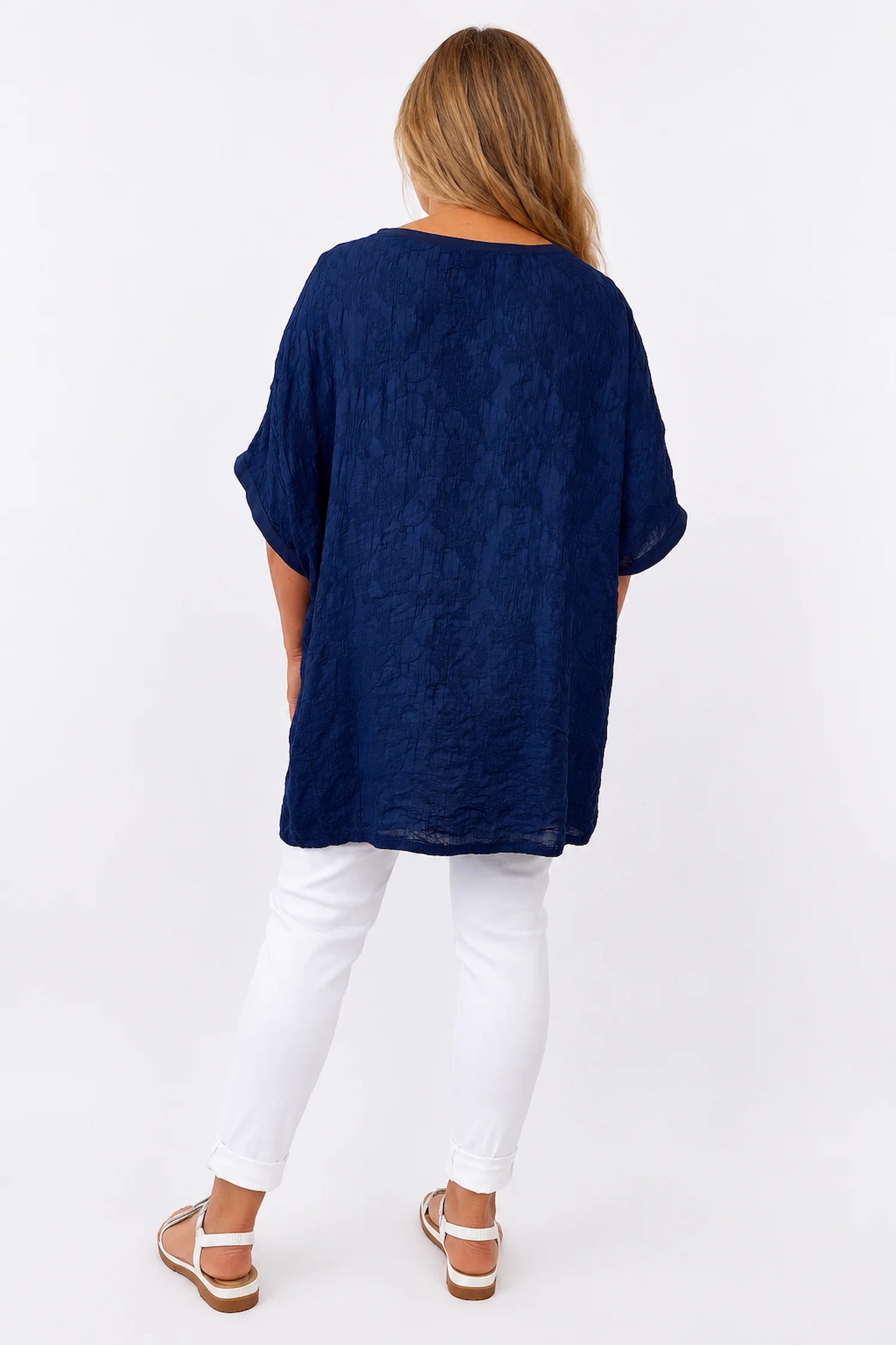 Cotton Lightly Textured Lucinda Top - Navy