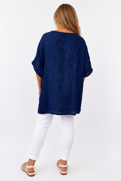 Cotton Lightly Textured Lucinda Top - Navy