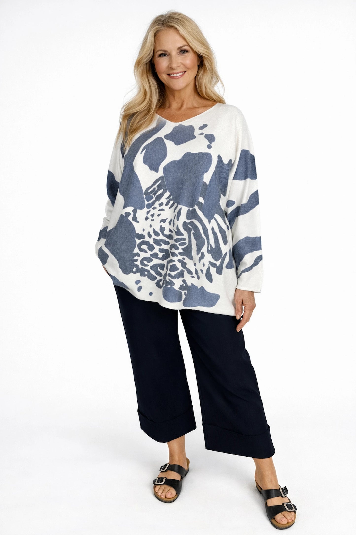 Premium Spring Knit Marca Seam Sleeve Top - Navy