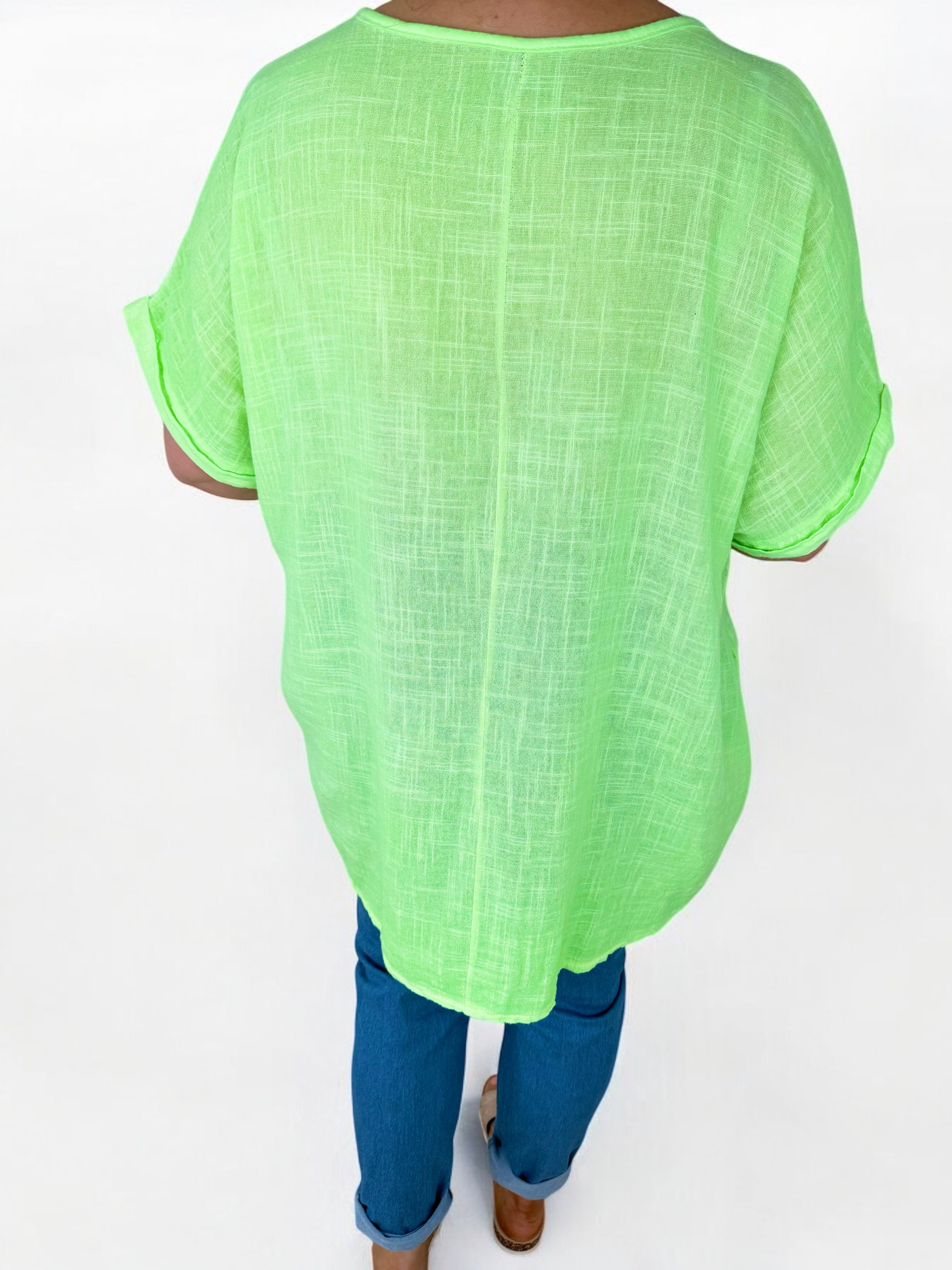 Pure Cotton Double Pocket Siana Sparkle Star Top - Lime