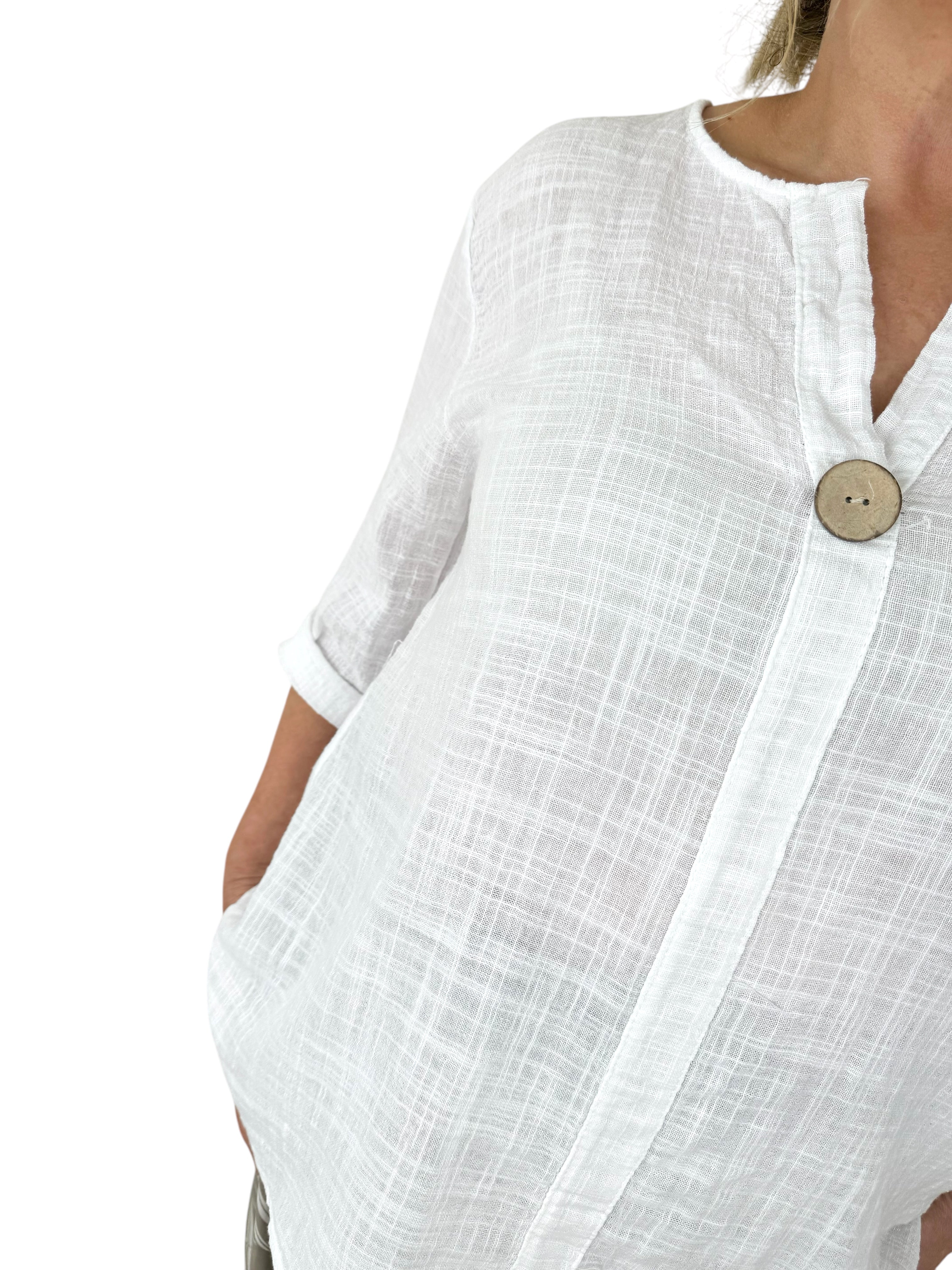 Pure Cotton One Button Italian Shirt - White