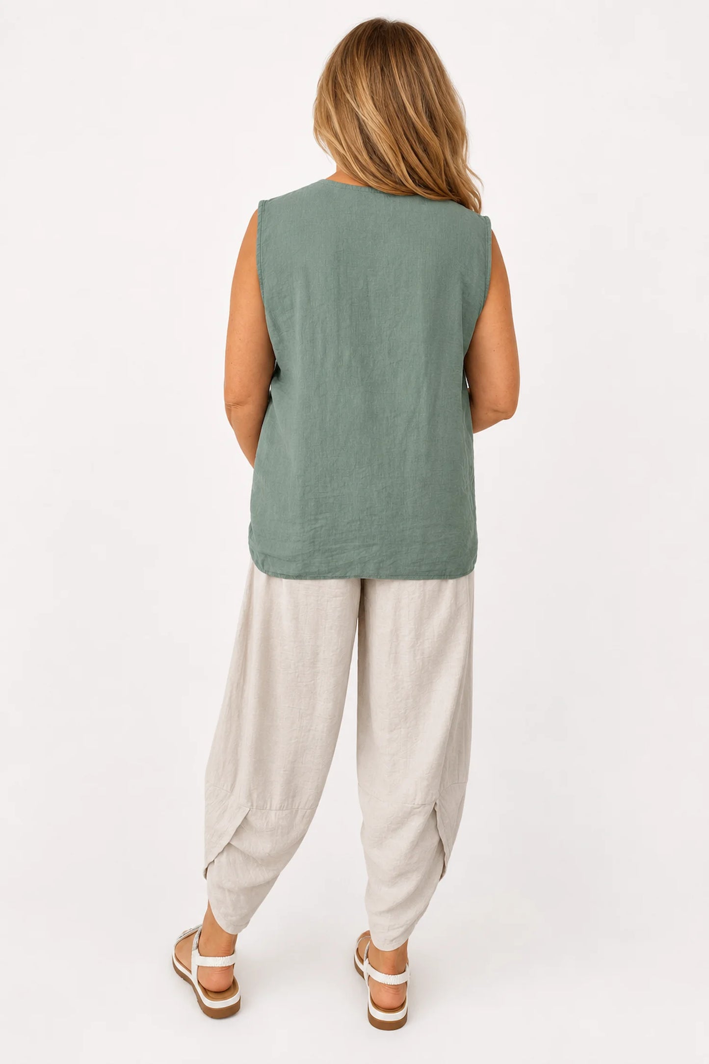 Embroidered Trim Carvela Sleeveless Top - Khaki