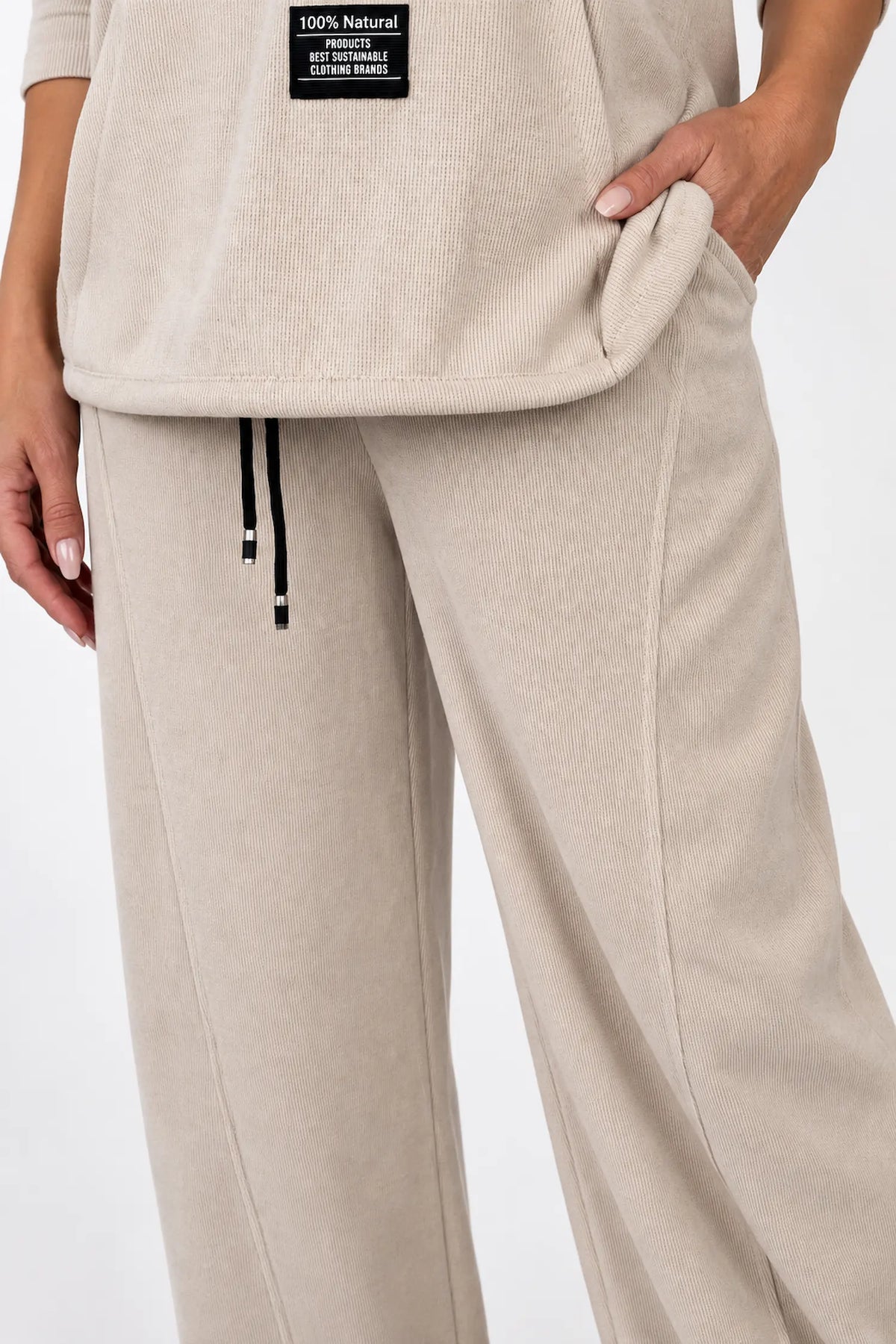 Chenille Seam Front Double Pocket Carletta Pant - Beige