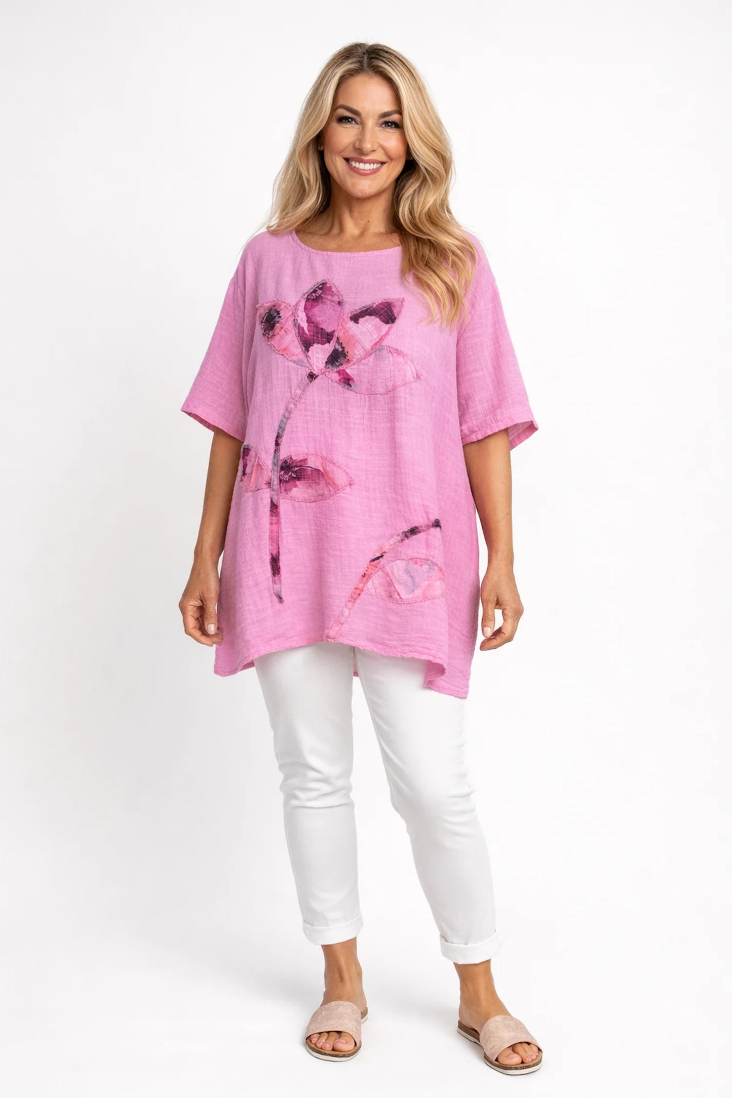 Pure Cotton Embroidered Floral Juliette Top - Lipstick Pink