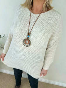 Ribbed Knit Alice Necklace Jumper AW24 - Oatmeal