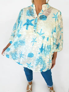 Embroidery Anglaise Crochet Berela Batwing Shirt - Denim