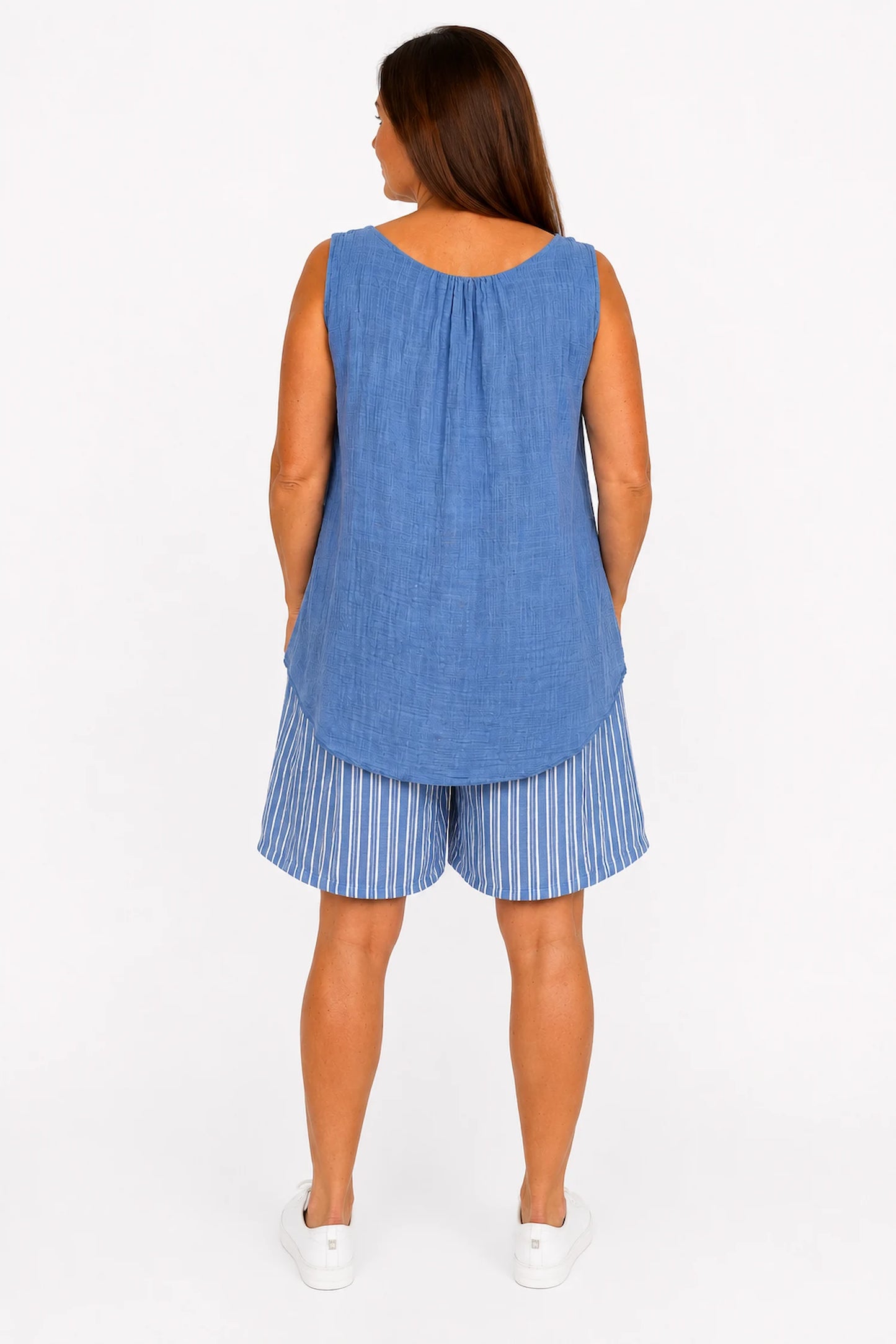 Double Pocket Elasticated Waist Micha Stripe Shorts - Denim