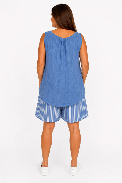 Double Pocket Elasticated Waist Micha Stripe Shorts - Denim