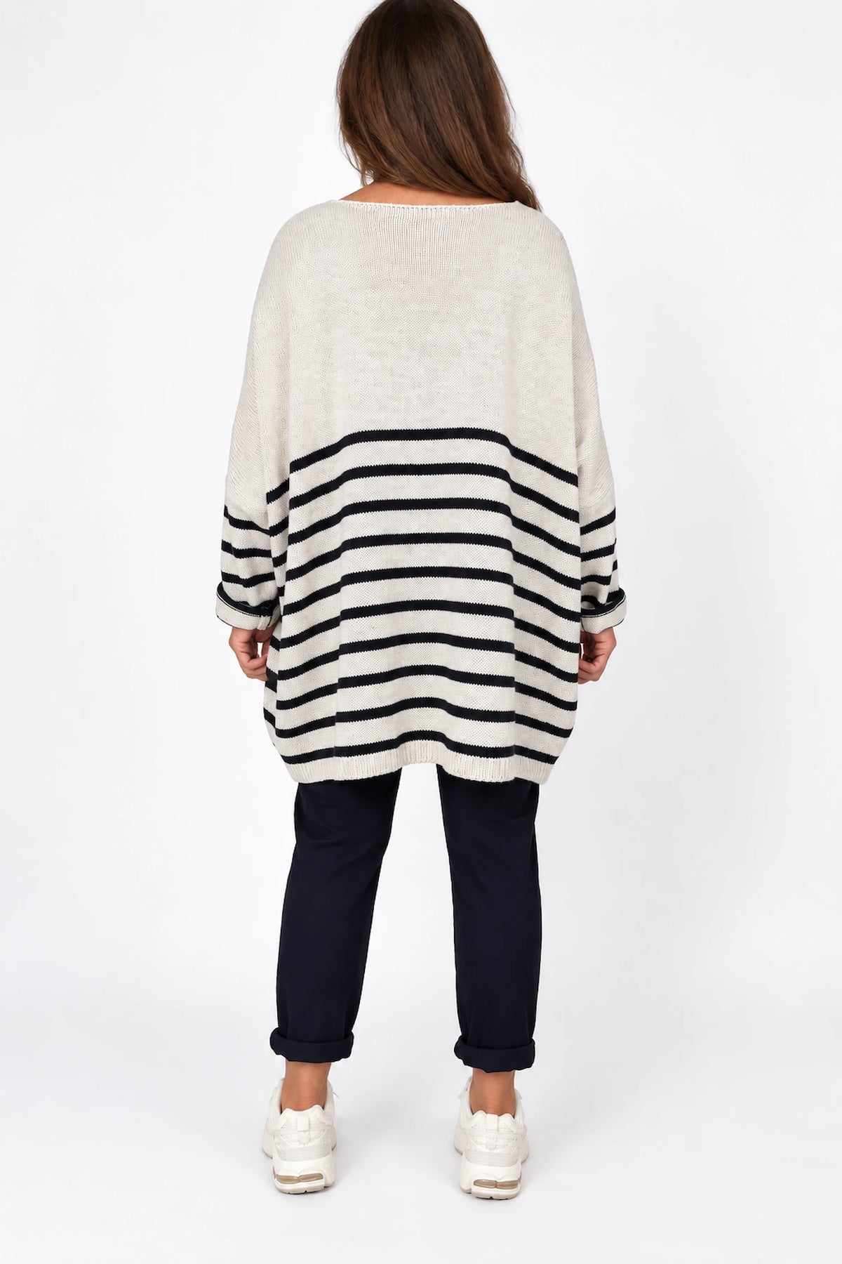 Wool Mix Stripped Diana Top - Oatmeal