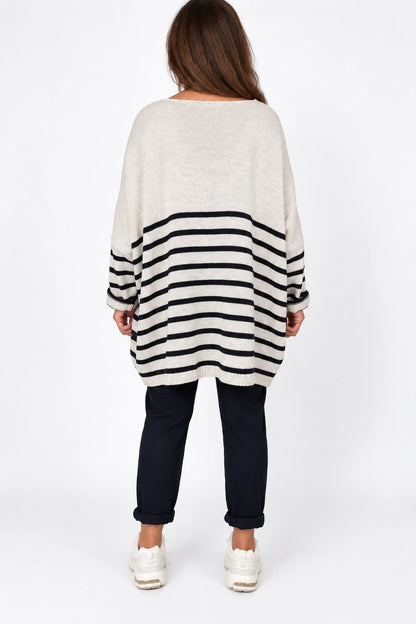 Wool Mix Stripped Diana Top - Oatmeal