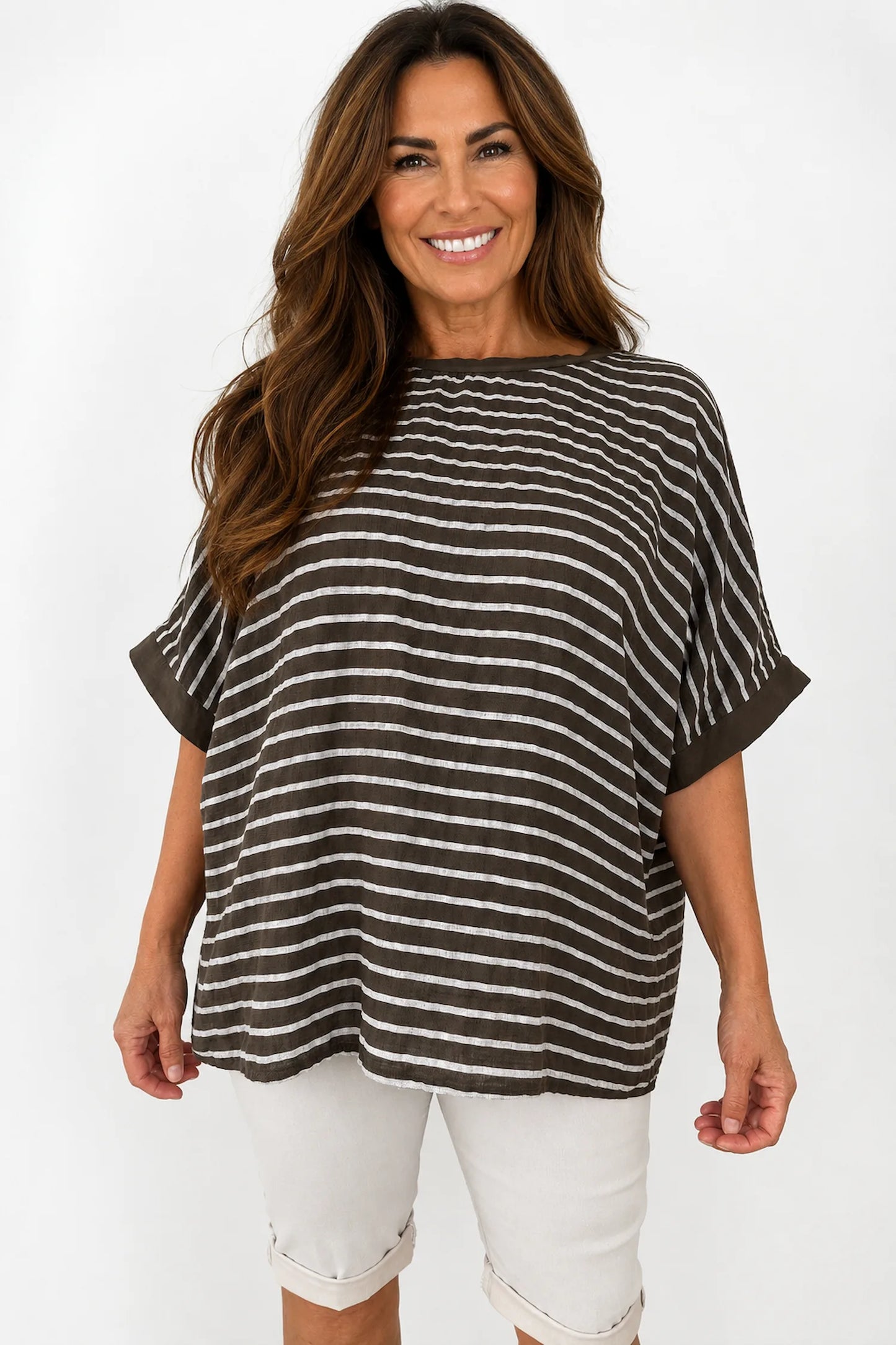 Cotton Harriet Stripe Top - Chocolate