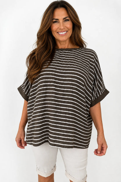 Cotton Harriet Stripe Top - Chocolate