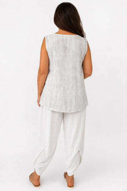 Lightly Textured Button Detail Carla Necklace Vest - Washed Stone