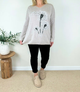 Wool Mix Diamanté Dandelion Ribbed Knit Top AW24