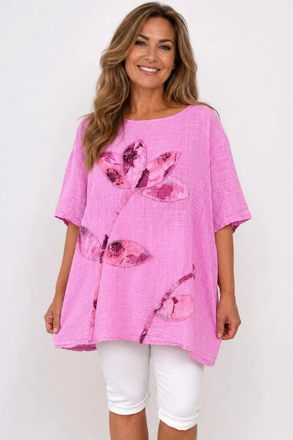 Pure Cotton Bianca Floral Top - Lipstick Pink