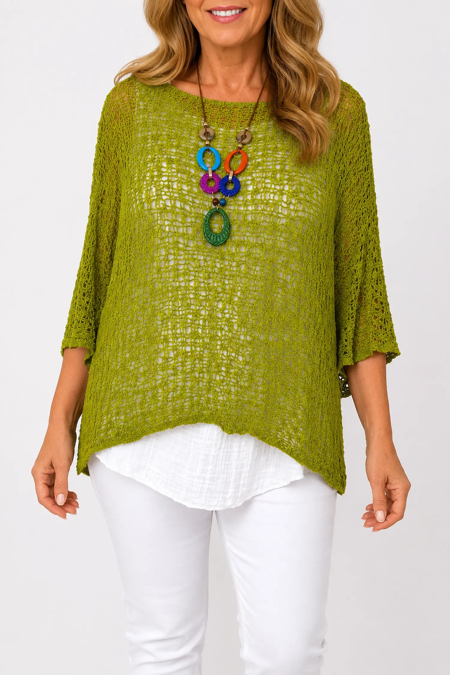 Amelia Ikat Premium Stitch Batwing Crochet - Lime
