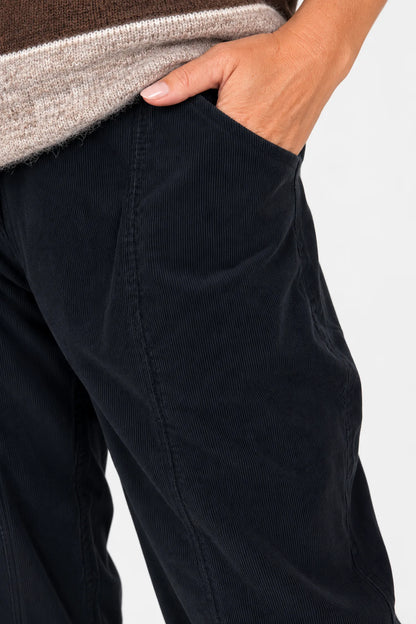 Pure Cotton Double Pocket Seam Front Needlecord Rigiala Pants - Black