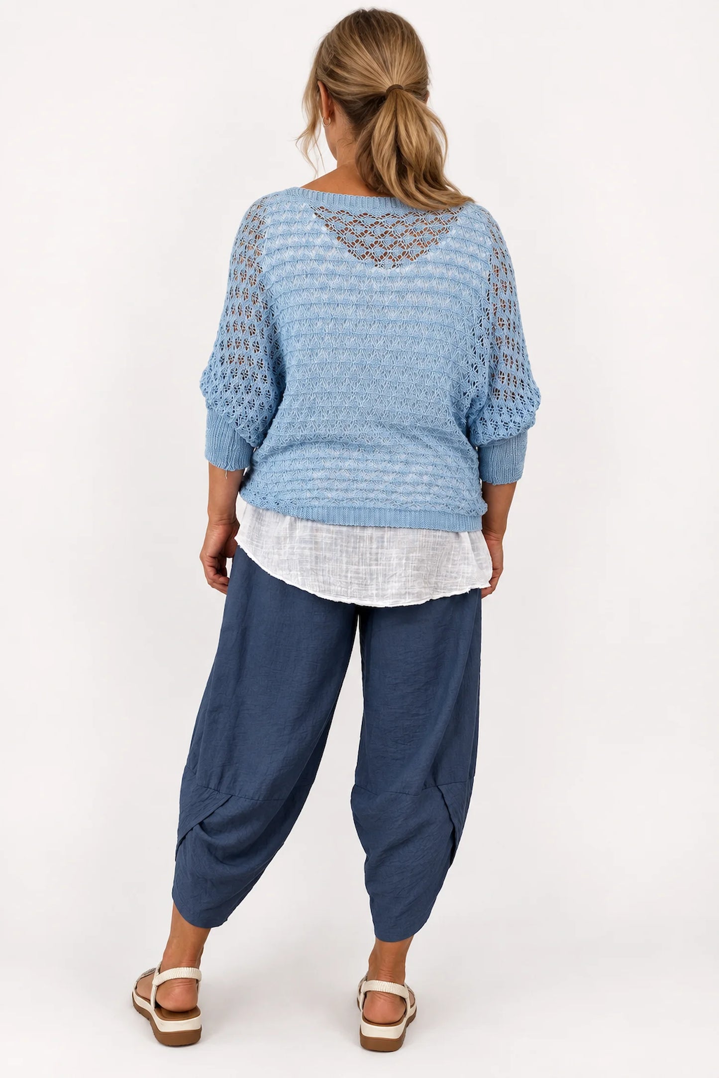Eliza Batwing Knit Crochet - Baby Blue