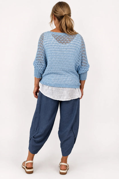 Eliza Batwing Knit Crochet - Baby Blue