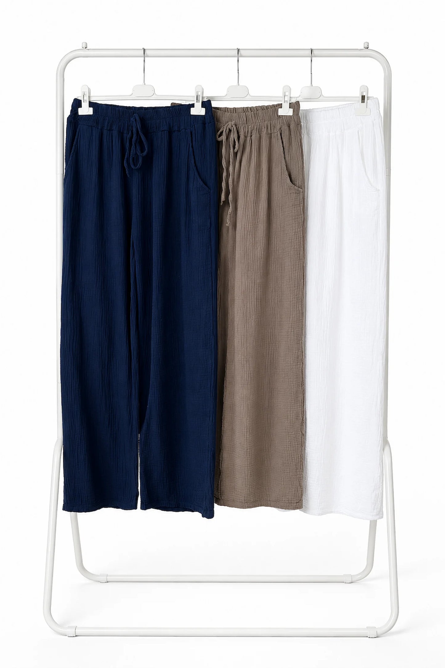 Pure Bubble Cotton Double Pocket Elasticated Waist Carla Wide Leg Pants - Mocha