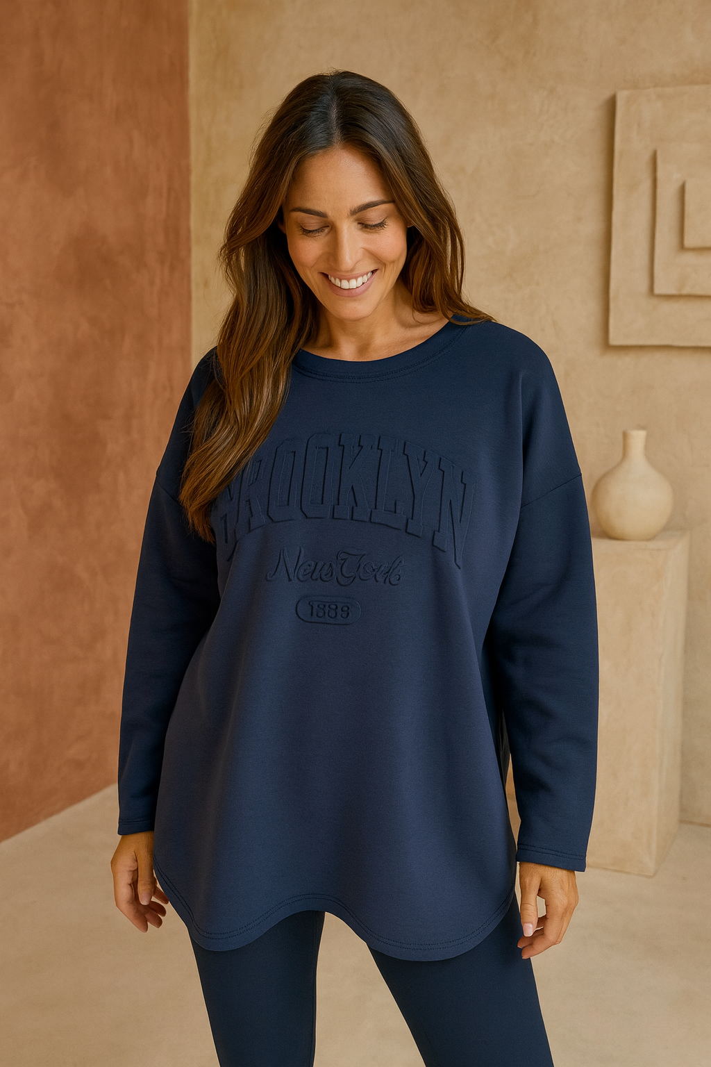 Brooklyn Embossed Light Weight Sweatshirt - Navy