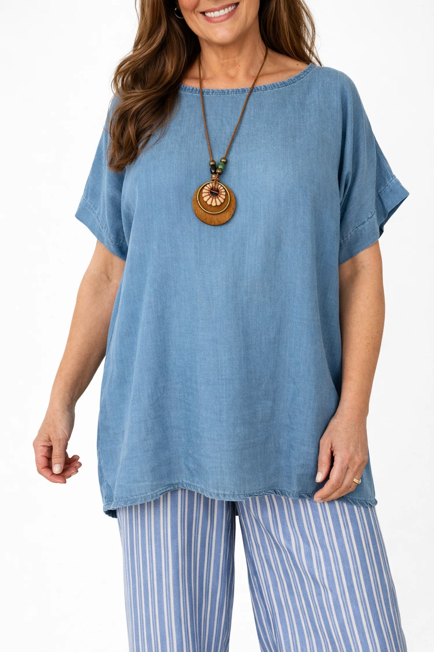 Denim Look Carinella Necklace Top - Denim