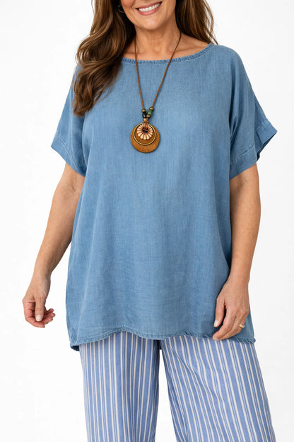 Denim Look Carinella Necklace Top - Denim