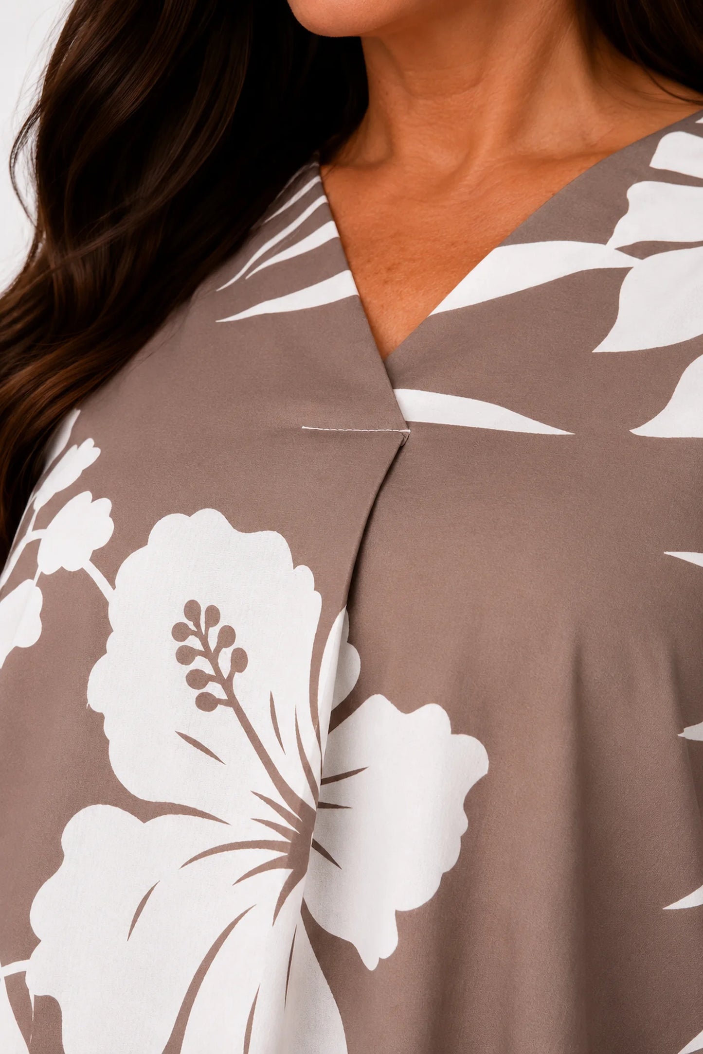 Tropical Print Lightweight Flow Carrisa Top - Mocha