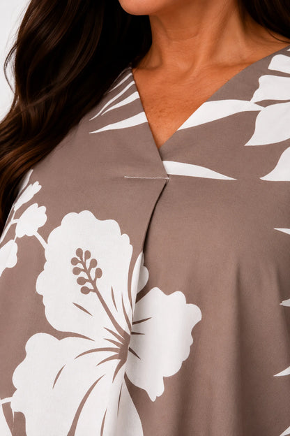 Tropical Print Lightweight Flow Carrisa Top - Mocha