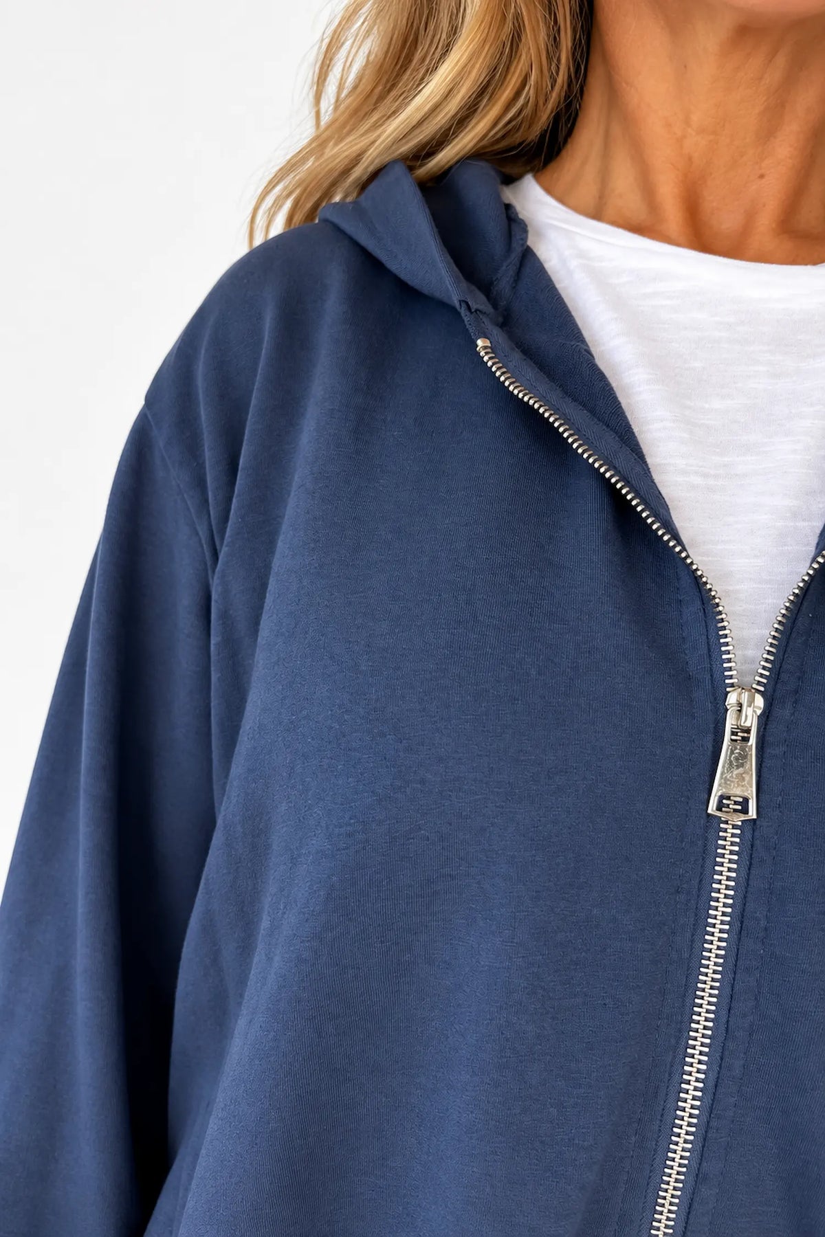 Cotton Double Pocket Kasi Zipped Hooded Jacket - Navy