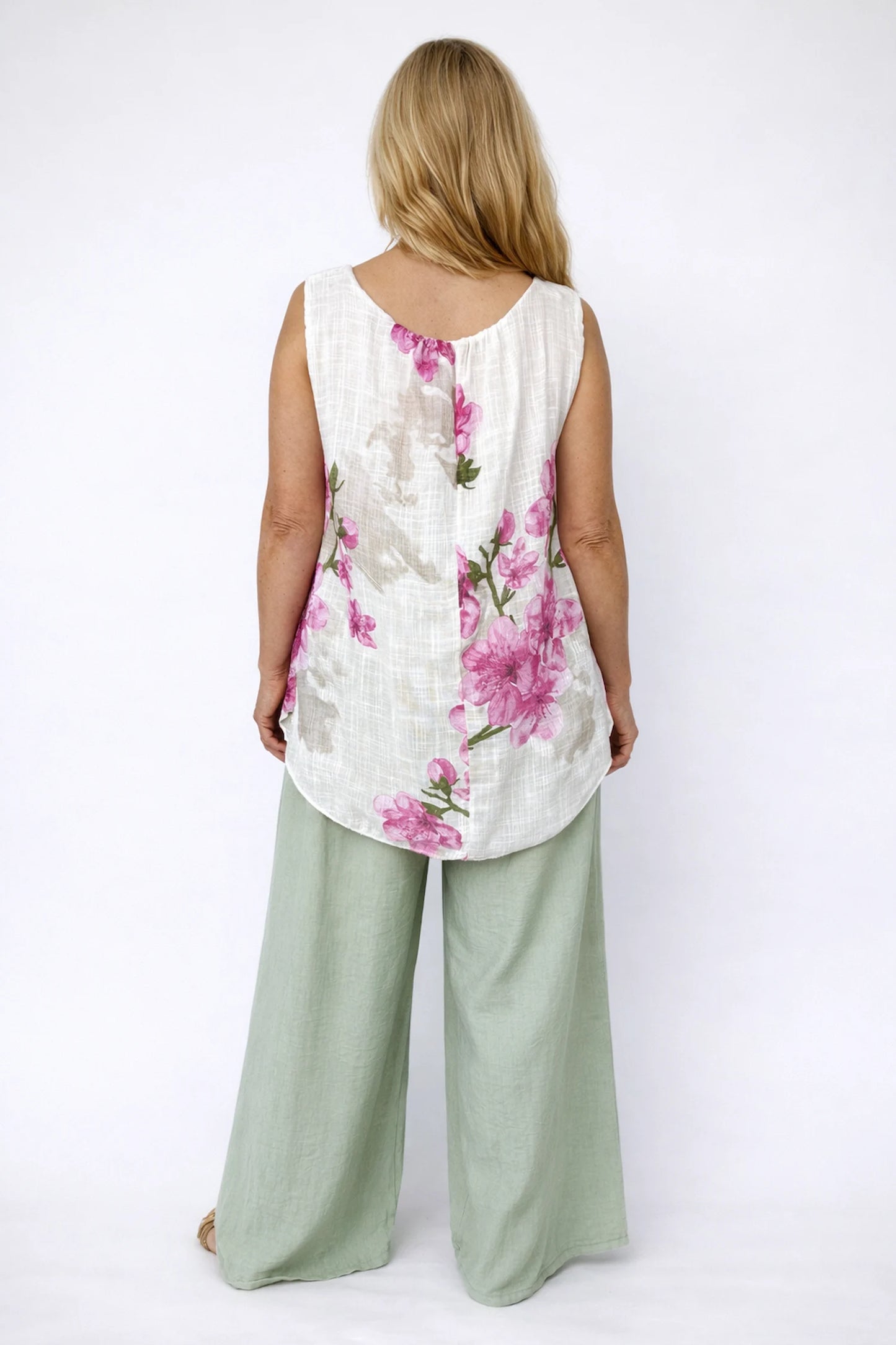 Linen Look Pure Cotton Fully Lined Floral Piali Vest - Fuchsia Petal