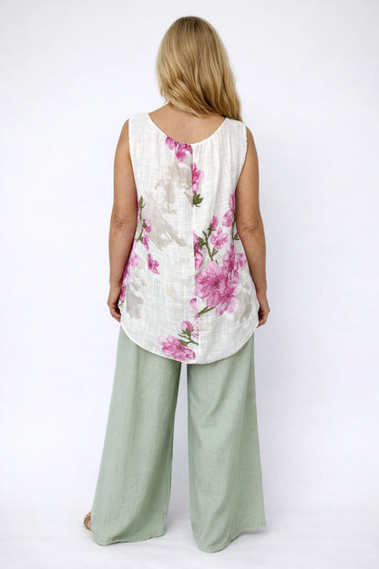 Linen Look Pure Cotton Fully Lined Floral Piali Vest - Fuchsia Petal